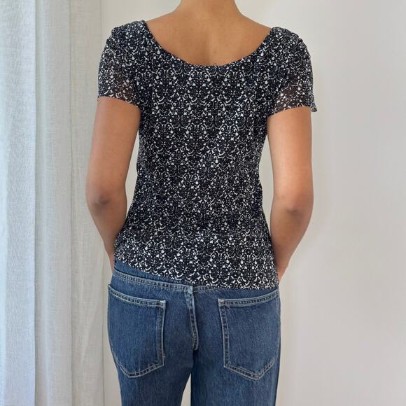 Vintage Black & White Floral Mesh Top by Marella (S/M) - Picture 3 of 10
